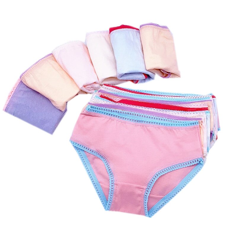 12Pcs/Lot Random Color Girls Solid Briefs Panties Kids Underwear Girls Cotton Panties 1-12years
