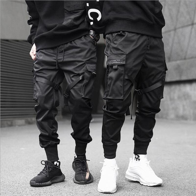 Cargobukser joggers mænd sorte haremsbukser multi-pocket bånd mande joggingbukser streetwear afslappede bukser elastisk talje herrebukser