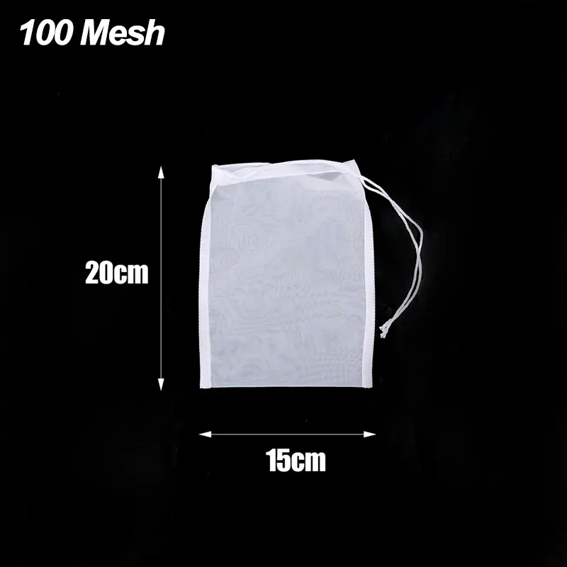 Bolsa de filtro de vino y leche de soja de 100 malla, bolsa de yogur para nueces, té, café, aceite, filtro de nailon, malla de red, coladores de alimentos reutilizables para cocina, bolsas de filtro: XS / Negro