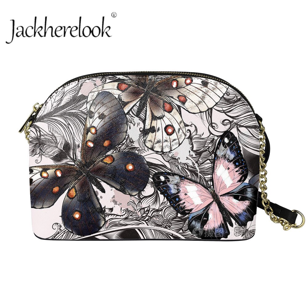 Jackherelook meisjes casual draagbare handtas dames vlinderpatroon rits schelp messenger ketting pu leer patry club tassen: Zba 803 d 49