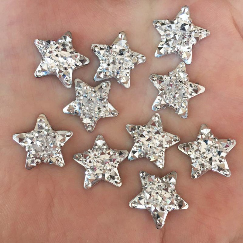 50 Stuks 16Mm Resin Silver Star Plaksteen Strass Applique Diy Bruiloft Scrapbook Ornament Ambachten SF216