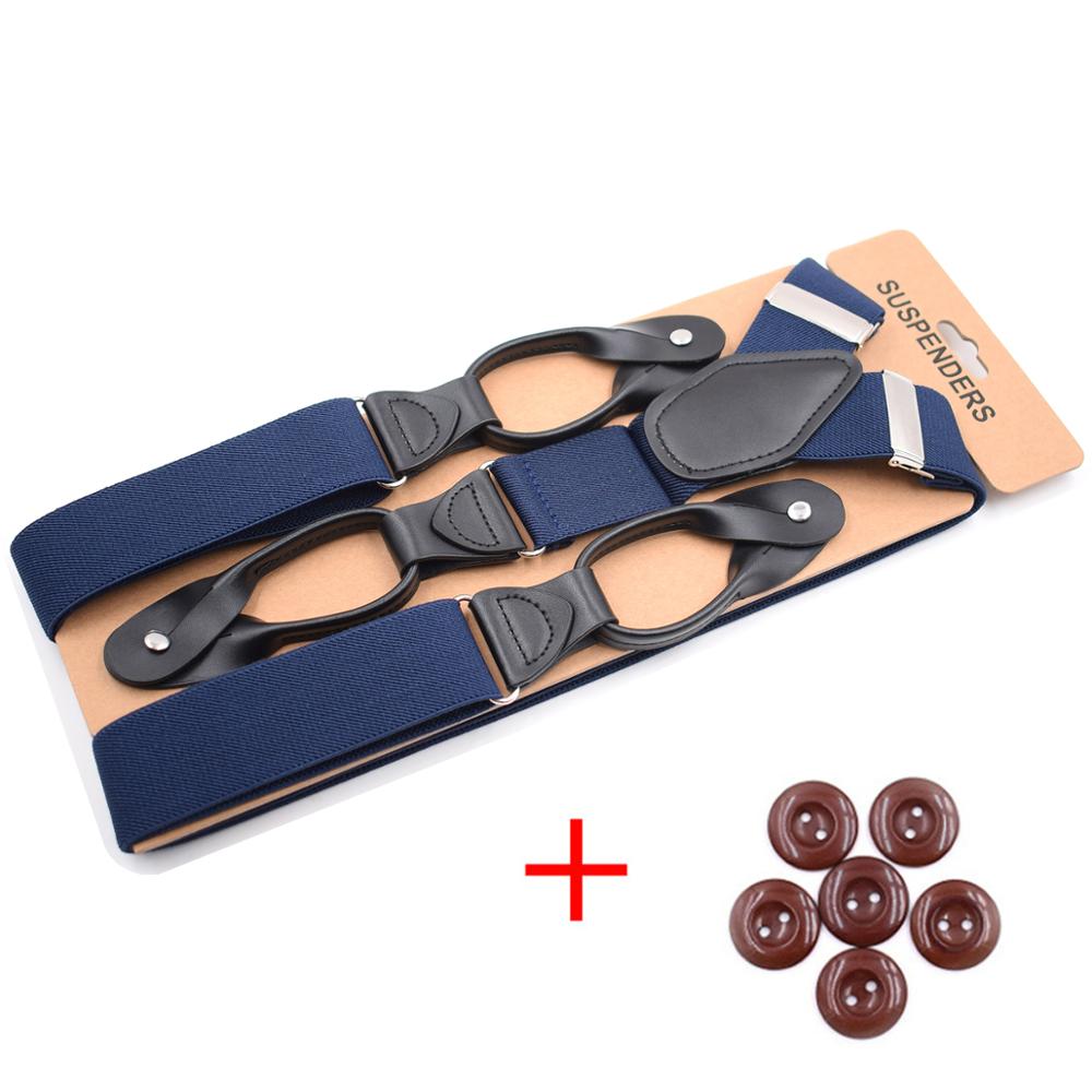 Suspenders for Men Y-Back PU Leather Trimmed Button End Men's Wedding Tuxedo Braces Suspenders for Father Husband: Blue