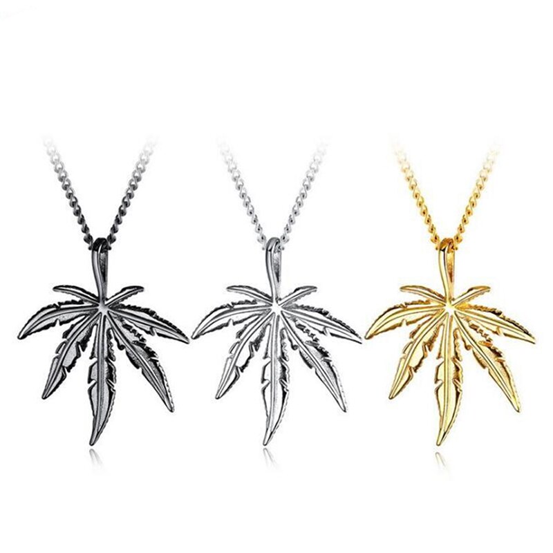 Hemp Leaf Pendant Charm Chain Necklace Maple Leaf Necklace for Men and Women Hip Hop Stainless Steel Necklaces Jewelry