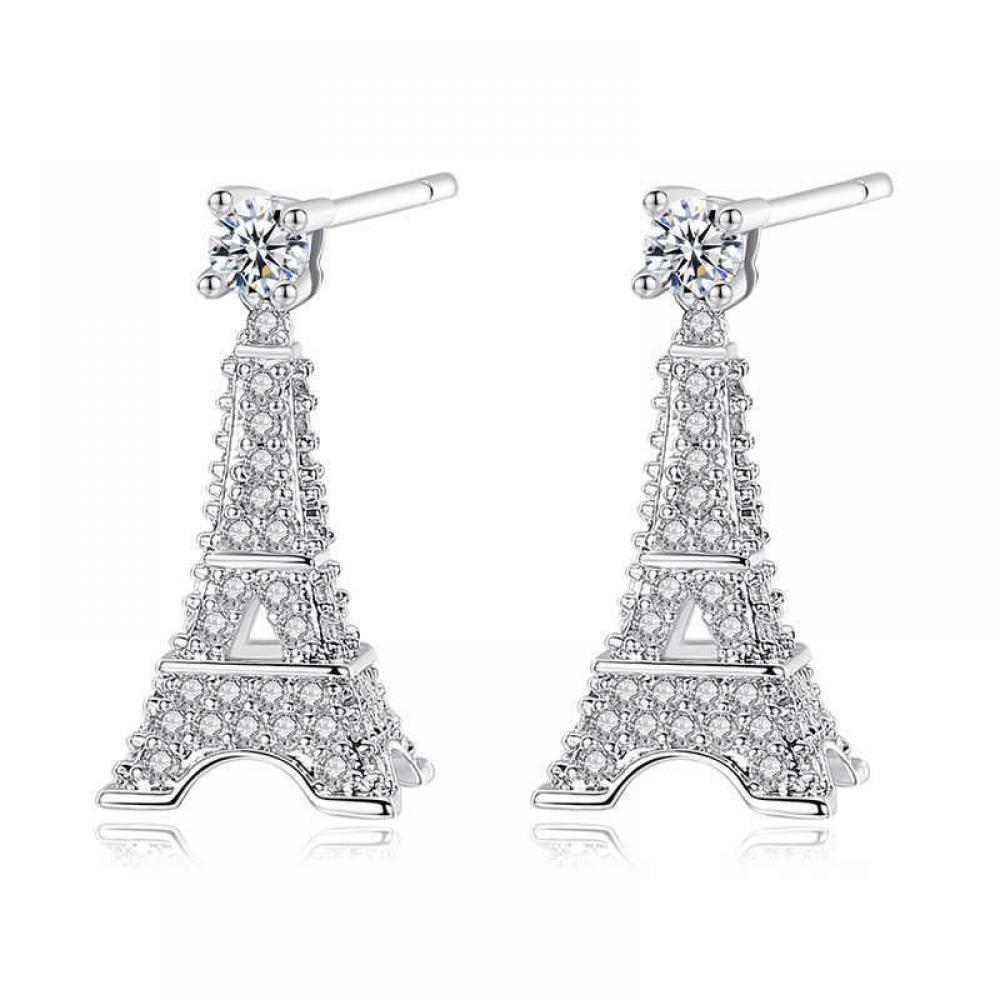 Dames Oorbellen Eiffeltoren Ingelegd Zirkoon Oorbellen Creatieve Persoonlijkheid Boutique Sieraden Voor Liefhebbers