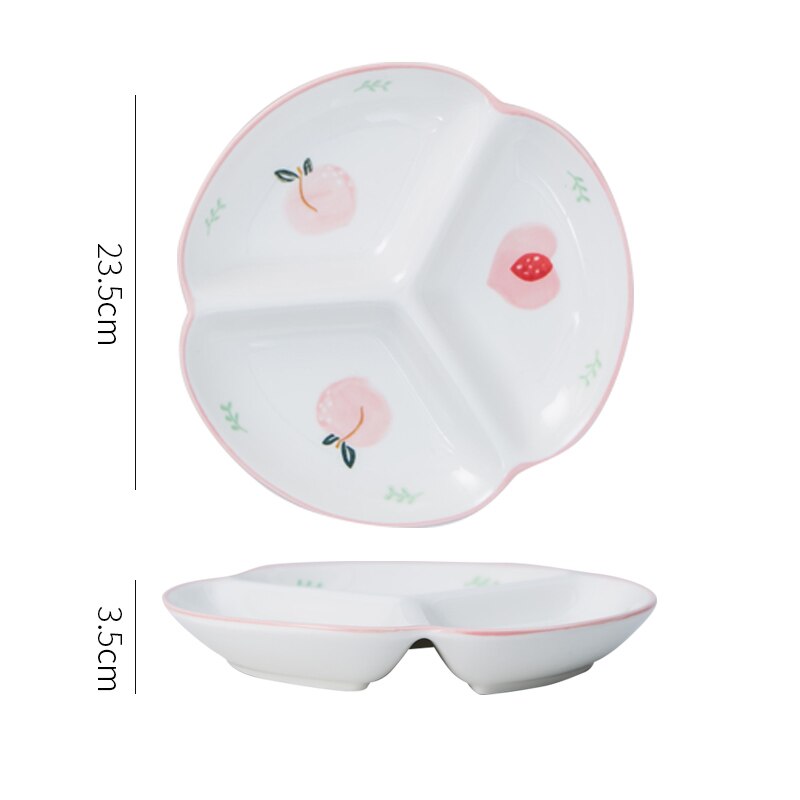 （9 inch Ceramic Three-divided Plate Fruit Bowl Snack Tray Porcelain Plates Candy Dish: Q