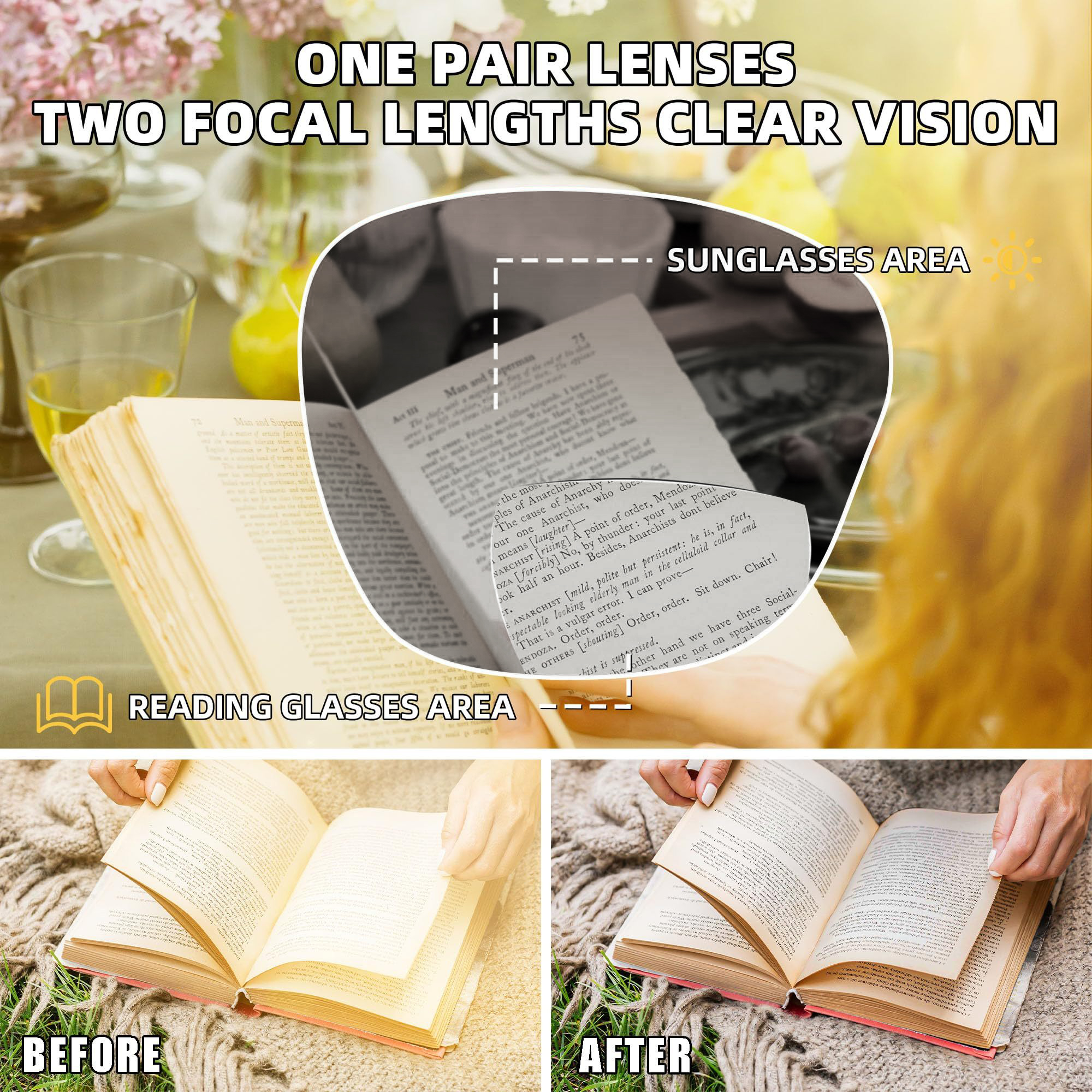 JM Bifokale Lesesonnenbrille für Damen, modische Sonnenleser, Outdoor-Lesebrille, UV400-Schutz