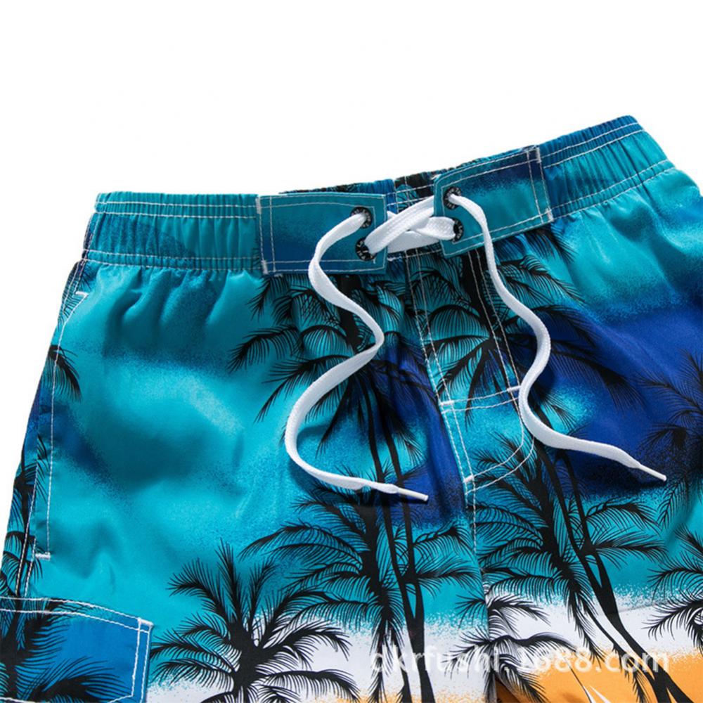 Plus Size Coconut Tree Print Men Swimming Trunks Summer Beach Shorts Boardshorts