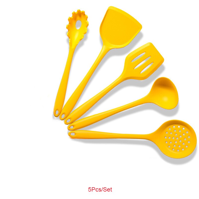 Silicone Cooking Kitchen Utensils Set Heat Resistant On-Stick Spatula Shovel Cookware Cooking Tools Baking Gadgets Accessories: A 5Pcs