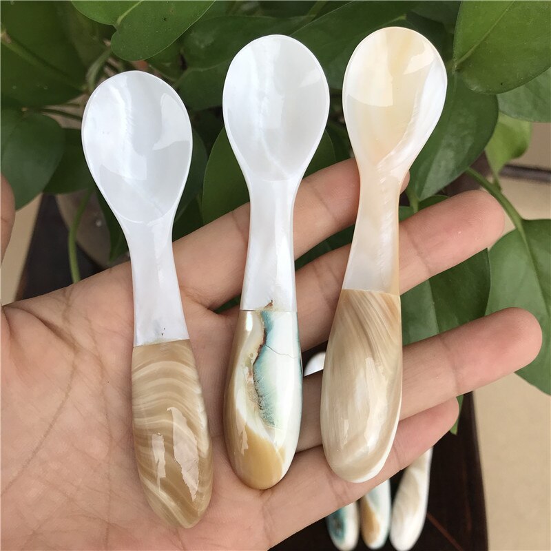 2Pcs Natuurlijke Schelp Mossel Koffie Lepel Rivier Masker Kruiden Lepel Scoop Van Caviar Creatieve Conch Kenmerken