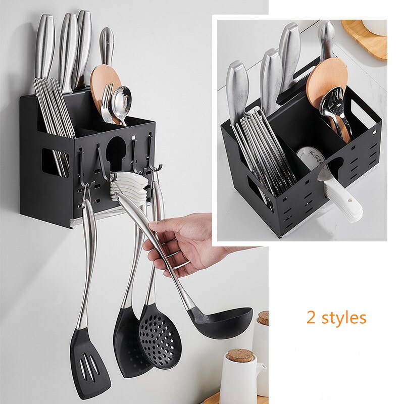 Wall Mount Roestvrij Staal Keuken Organizer Met Mes Houder Lepel Houder Lepel Positie Pot En Slice Rack