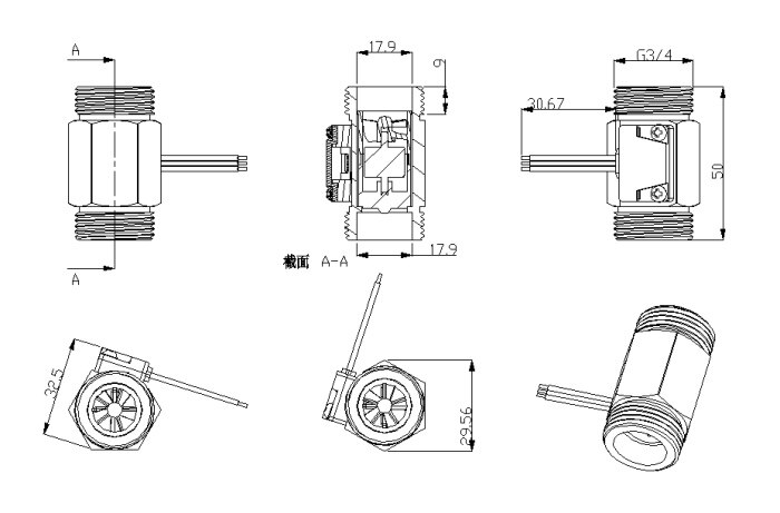 1.75MPa boiler Hal flow sensor, pulse flow meter G3/4 &#39;&#39;Schroefdraad