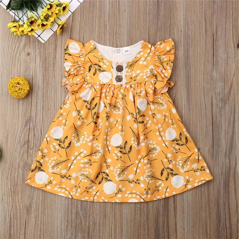 Baby pige kjole sommer børn piger fest blomst print bryllupskjoler piger flæse kjole bomuld sundress afslappet piger kjoler