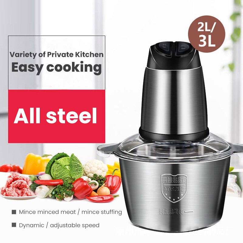 Hachoir à viande électrique automatique 300W, en acier inoxydable, capacité de 2l/3l, hachoir à ail, hachoir de cuisine