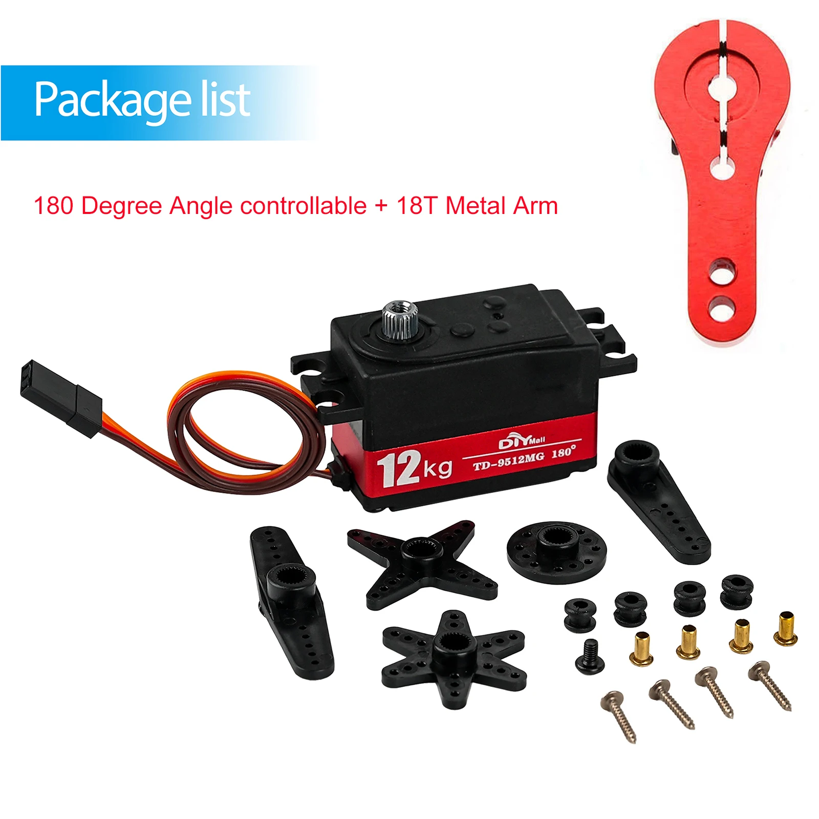 Servo numérique semi-métal TD-9512MG, 12KG, 4.8v-7.4v, mécanisme de direction 180/270/360 degrés pour voiture RC 1:8 1:10, voitures à dérive, coureur plat: Bourgogne