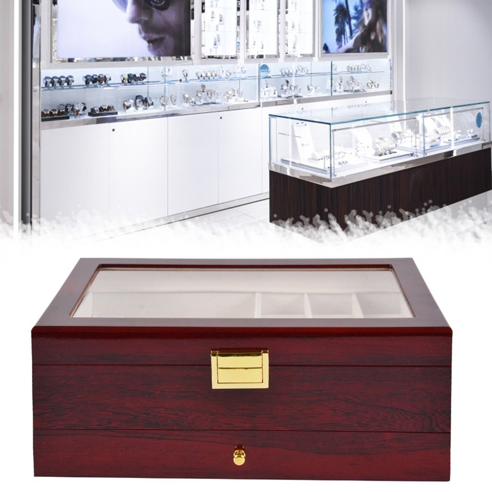 2/3/5/6/10/12 Slots Horloge Opbergdoos Met Rood Zwart Houten Glas Case Armband display Kist Horloges Houder Kist 2.
