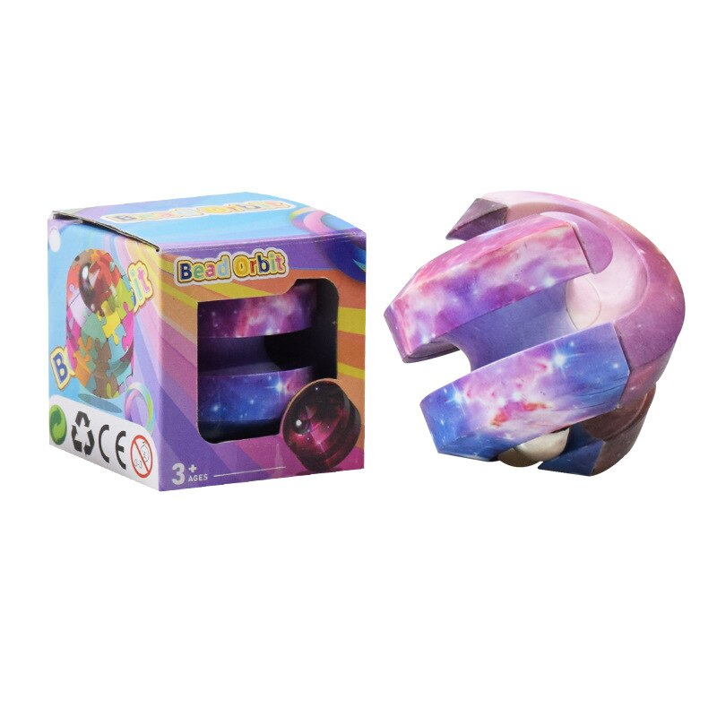 Stress Relief Cube Rotierenden Marmor Track Metall Perle Orbit Fingertip Unendlichkeit Spinner Entlasten Zappeln Flipper Puzzle Spielzeug für Kinder: 3 orbit sky purple