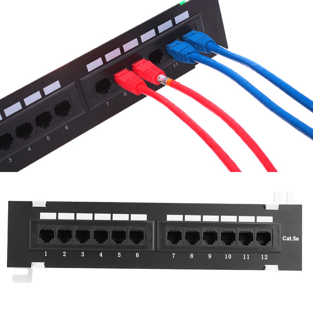 Network Cable Rack 12Port CAT5E Wall Mount Surface Patch Panels Wall-Mountable Rack for Network Wiring