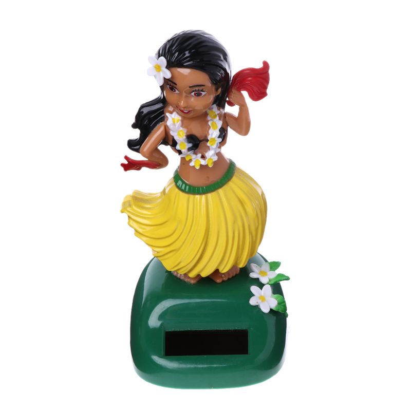 1pc bilprydnader hawaii flicka hula skakar på huvudet leksak soldriven auto interiör dekompression instrumentbräda dekoration: Gul