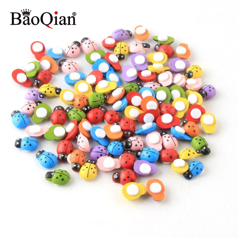 100 st väggdekor trä påskdekoration trä nyckelpiga pärlor för pyssel hantverk heminredning scrapbooking tillbehör 9*13mm