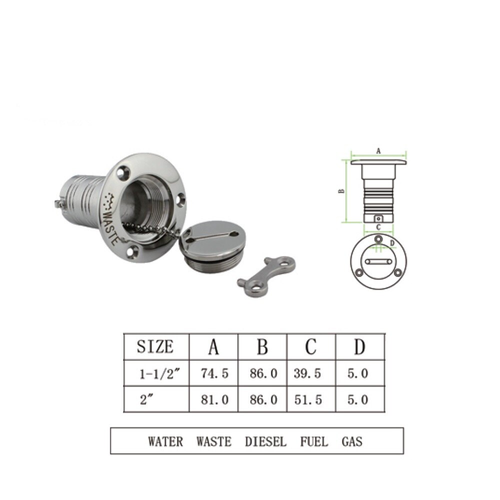 316 Roestvrij Staal 38Mm Dek Vullen Filler Met Sleutel Gas Diesel Brandstof Afval Water Marine Boot Dek Filler