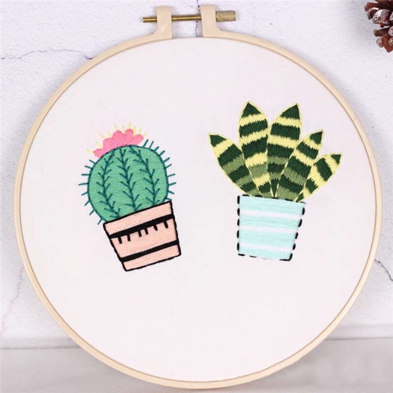 Håndlavet stof korssting håndarbejde sæt begynder broderi diy kunst syning proces rundt broderi kit: Kaktus