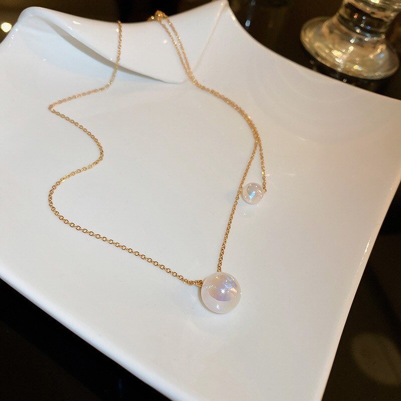 South korea mermaid ji pearl necklace simple cold wind collarbone chain oil temperament versatile necklace: 5