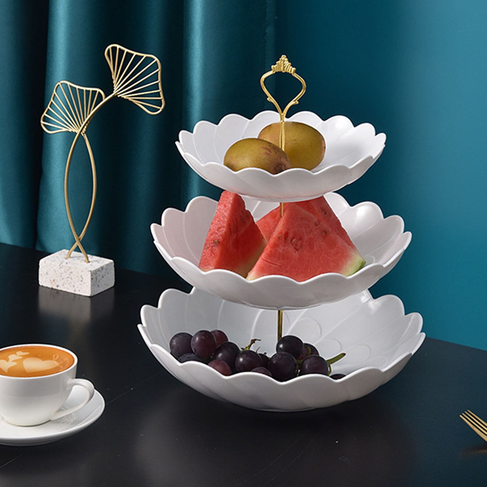 3 Tier Detachable Cake Stand European Style Table Tray Fruits Holder Catering Parties Supplies: Gold Flower type