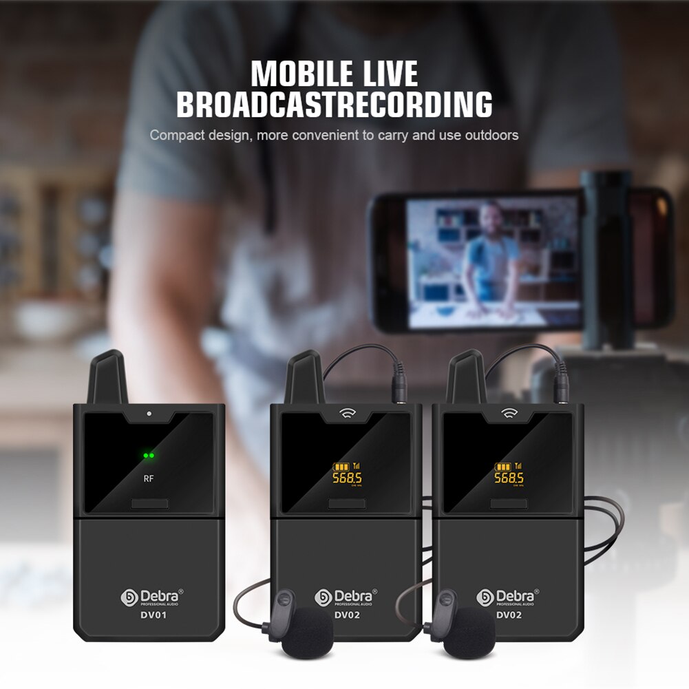 Eyk EW-C02 30 Kanaals Uhf Draadloze Dual Lavalier Microfoon Systeem 60M Bereik Voor Dslr Camera Telefoon Interview Opname Revers mic