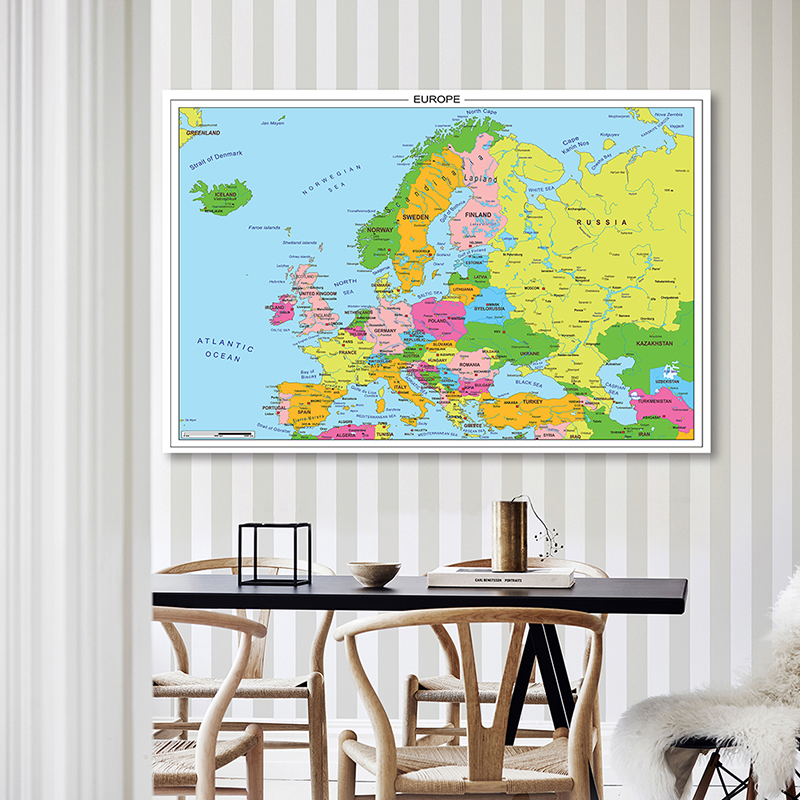 225*150cm The Europe Political Map In English Large Size Poster Non-woven Canvas Painting Office Supplies Home Decoration