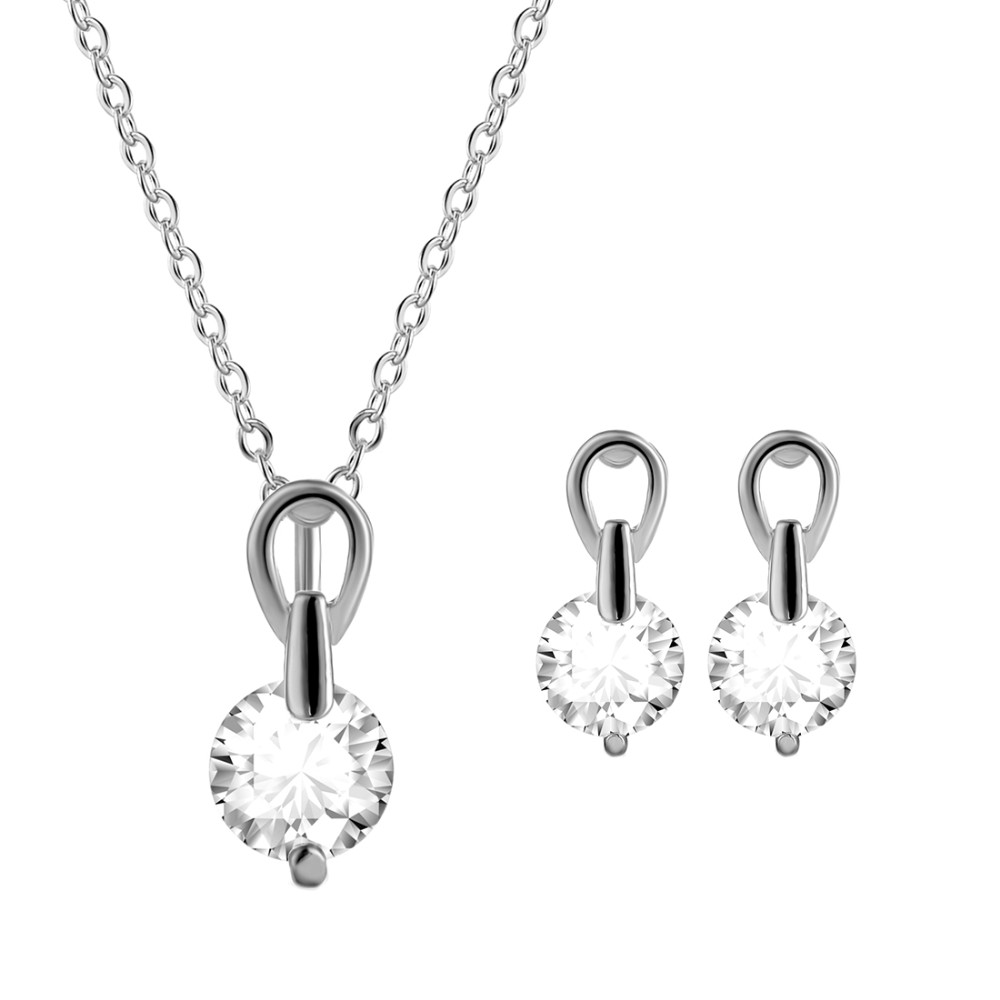 Hesiod 2 Stks/partij Ketting Oorbel Sieraden Set Goud Kleur Alloy Ronde Crystal Uitgeholde Vrouwen Sieraden Sets: 425