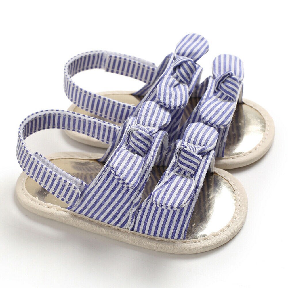 Baby Baby Meisje Zachte Zool Sandalen Schoenen 0-12Month Peuter Zomer Schoenen Boog-Knoop Sandaal: Light Blue Stripes / 12