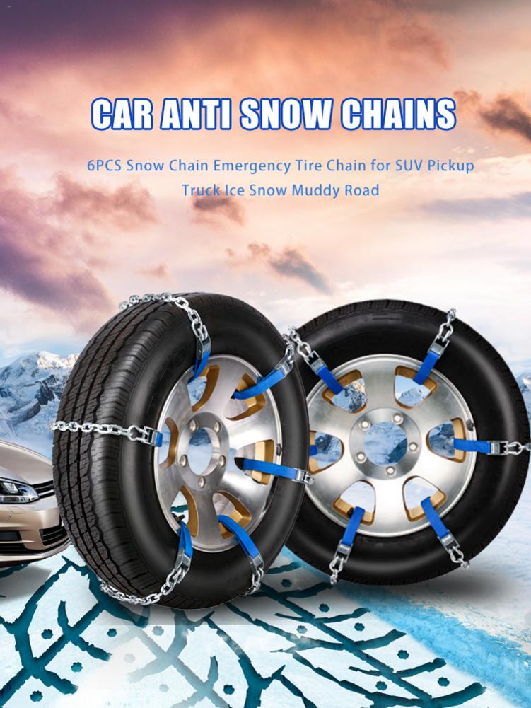 6 stk dækpikes snekæde nøddæk til bilkæde til suv pickup skridsikre lastbil is sne mudret vej vinter bil