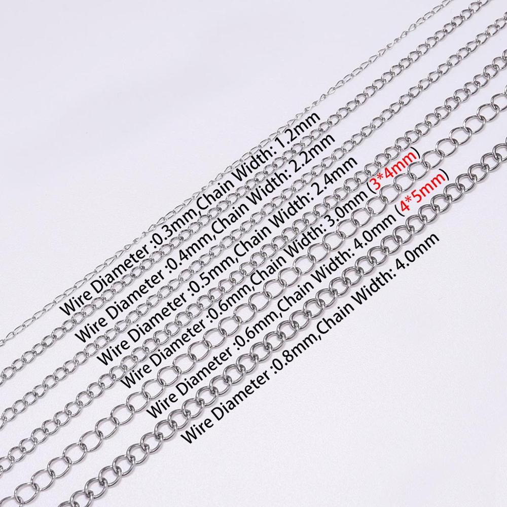 5m/Lot Stainless Steel Necklace Chains Bulk Bulk Jewellery Chain 1.2 2.2 2.4 3.0 4.0 mm For DIY Jewelry Making Findings