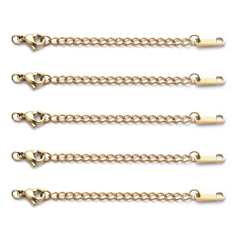 5/10/100pcs/Lot Stainless Steel Extended Extension Tail Chain Lobster Clasps Connector For Bracelet Necklace Jewelry Making: Yellow