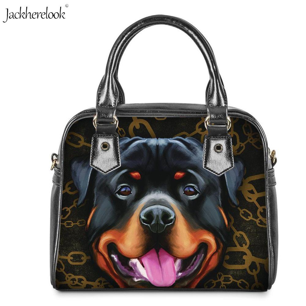 Jackherelook torba na ramię ze skóry pu dla pani 2 sztuk/zestaw Rottweiler pies Pet torba czarny nadruk zwierzęta torebki i portfel: HX637DL