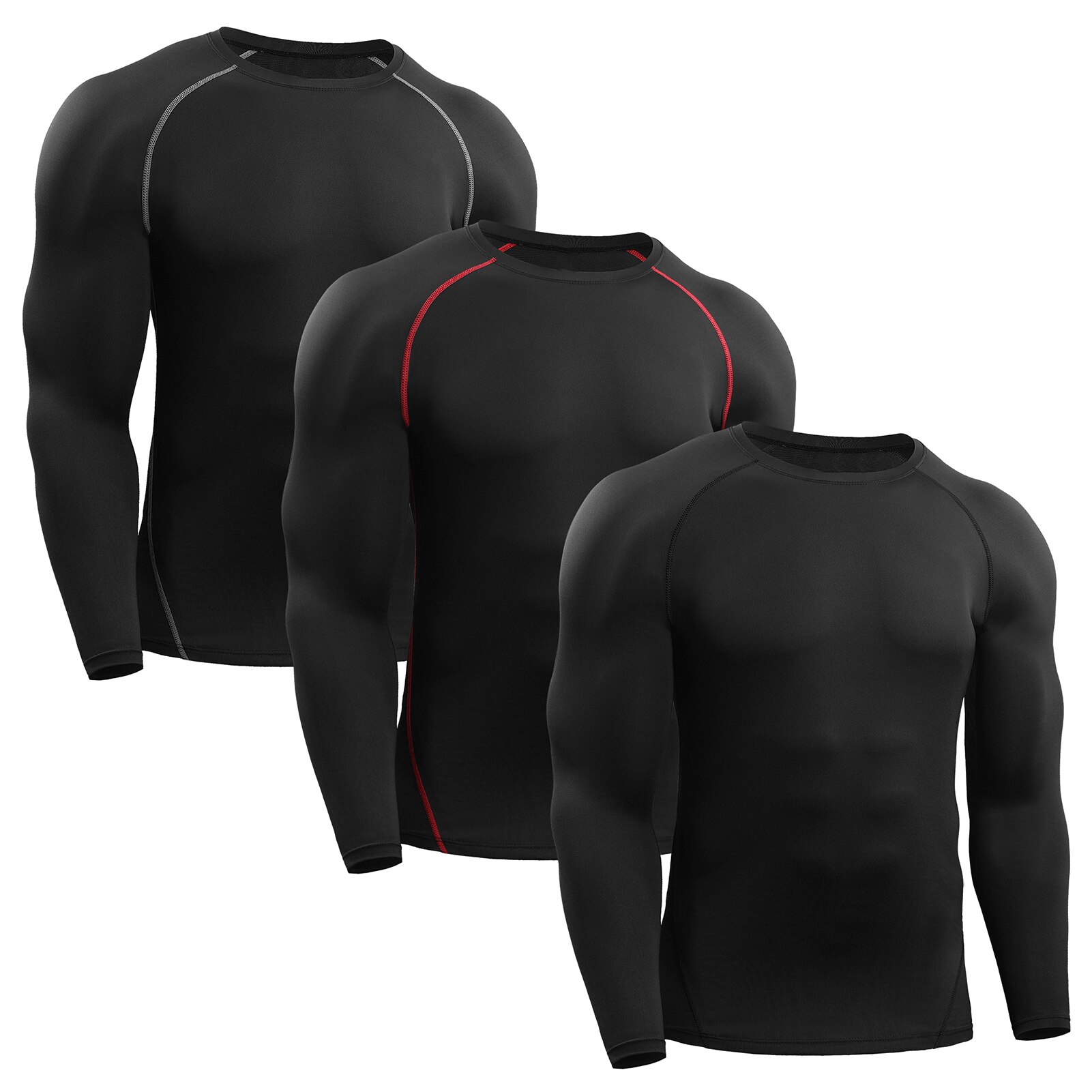 3PCS Men Compression Shirts Elastic Quick Dry Base Layer O-Neck Long Sleeve Sport T-Shirt Tops Workout Fitness sportshirt XXXL: XXXL / Set 2