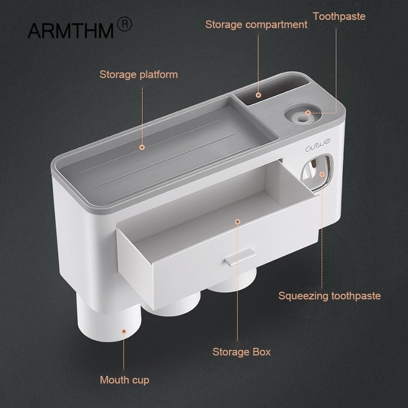 Toothbrush Holder Wall Mount Magnetic Adsorption Inverted Toothpaste Dispenser Makeup Storage Rack For Bathroom Accessories Set