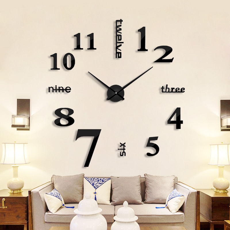 Acryl 3d slaapkamer wandspiegel wandklok diy woonkamer huisdecoratie horloge kwarts grote wandklok