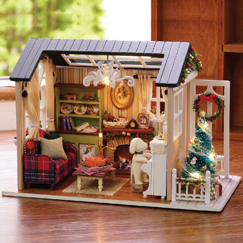 Diy Houten Hut Kamer Puzzel Speelgoed Hand-Made Gemonteerd Miniatuur Versie Model Leuke Mini Huis Voor Kids: B