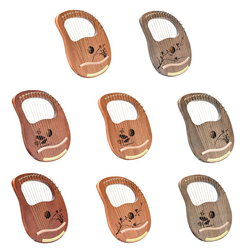 16 Metal Strings Handheld Lyre Harp Mahogany Body Classical Musical Instrument