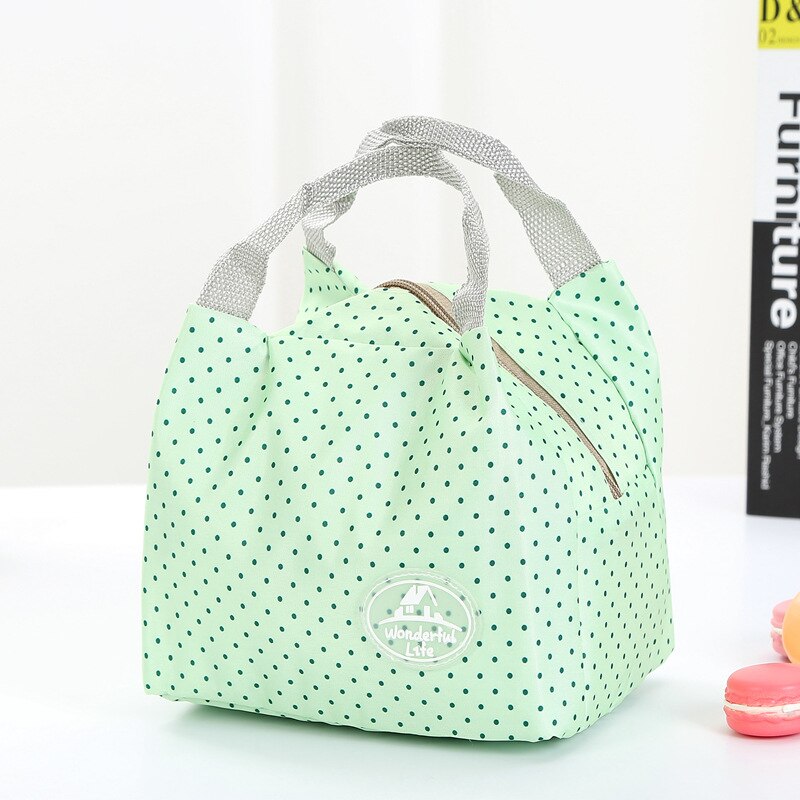 Volwassen Kinderen Cool Schooltas Lunchbox Draagbare Reizen Thermische Geïsoleerde Koeltas Lunchbox Picknick Carry Tote Pouch: Green Dotted