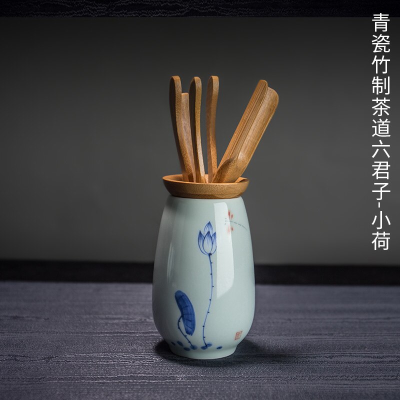 Bamboo Artwork Celadon Tea Ceremony Six Items Set Complete Set Kung Fu Tea Set Accessories Bamboo Tea Clip Tea Pin Tea Spoon