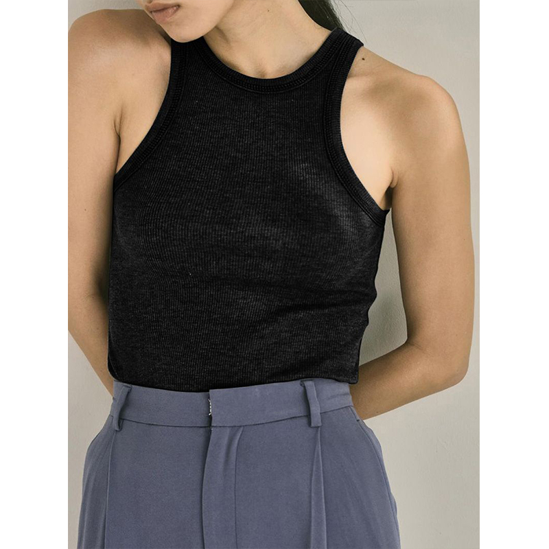 Dame blød viskose strikket ærmeløs tanktop sommer ensfarvet slim fit bodycon streetwear camisole til alle kampe