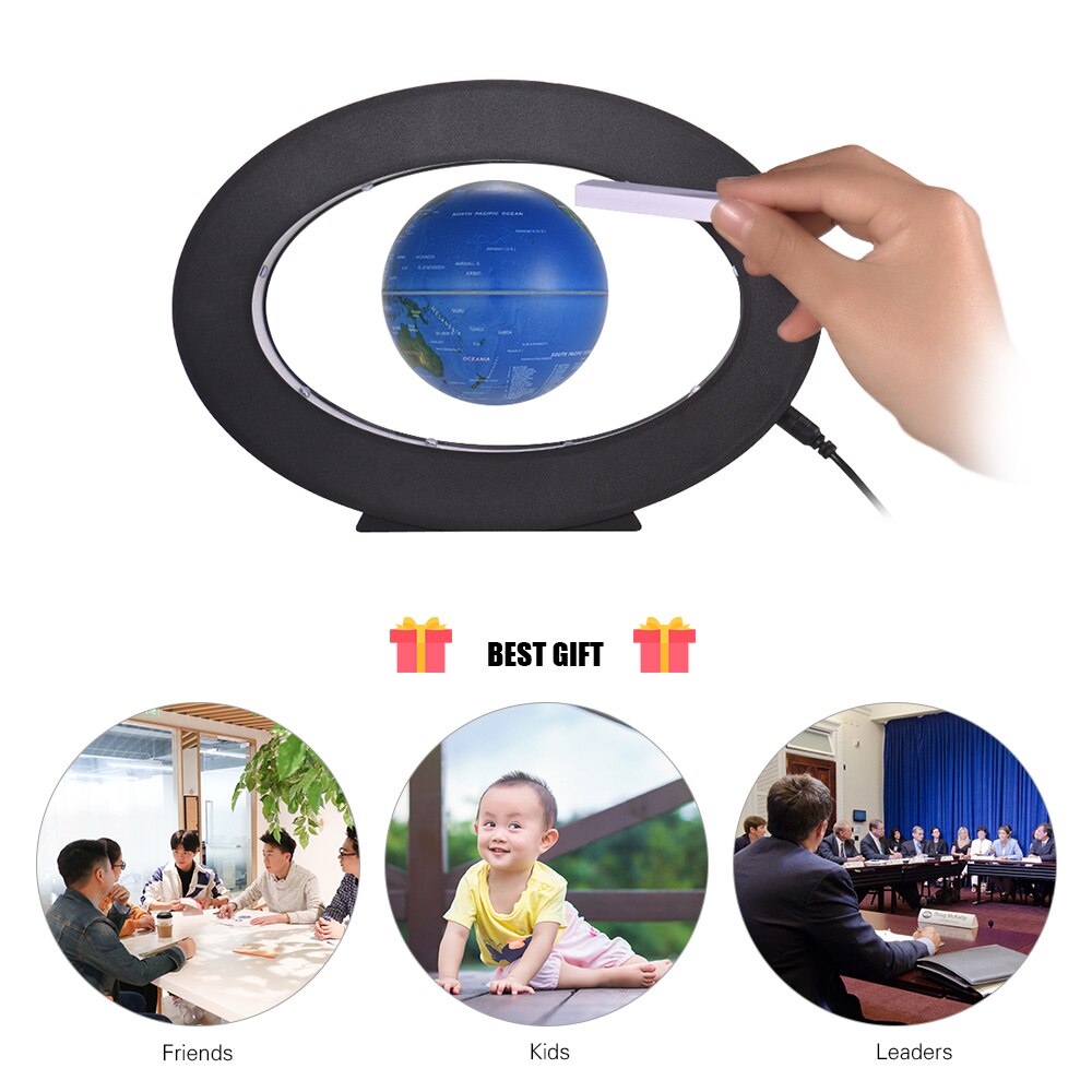 3 Inch Magnetic Levitation Floating Earth Globe World Map with LED White Light Oval Shape Base for Desk Decoration Children