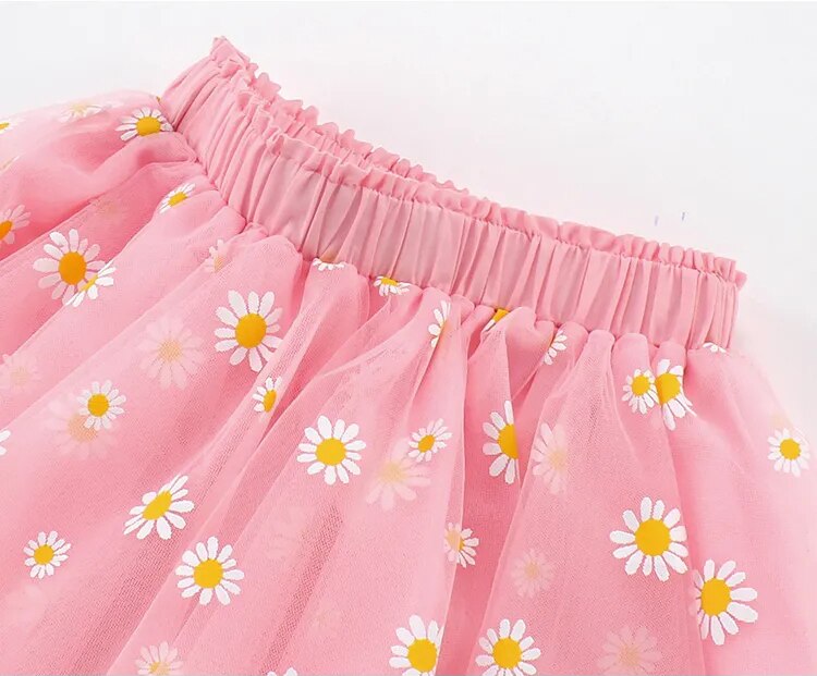 Zomer Roze Bloemen Kinderen Kleding Pluizige Zachte Tulle Girl Korte Rok Madeliefjes Meisjes Rokken Voor 3-8Y Kids Mesh Bal gown