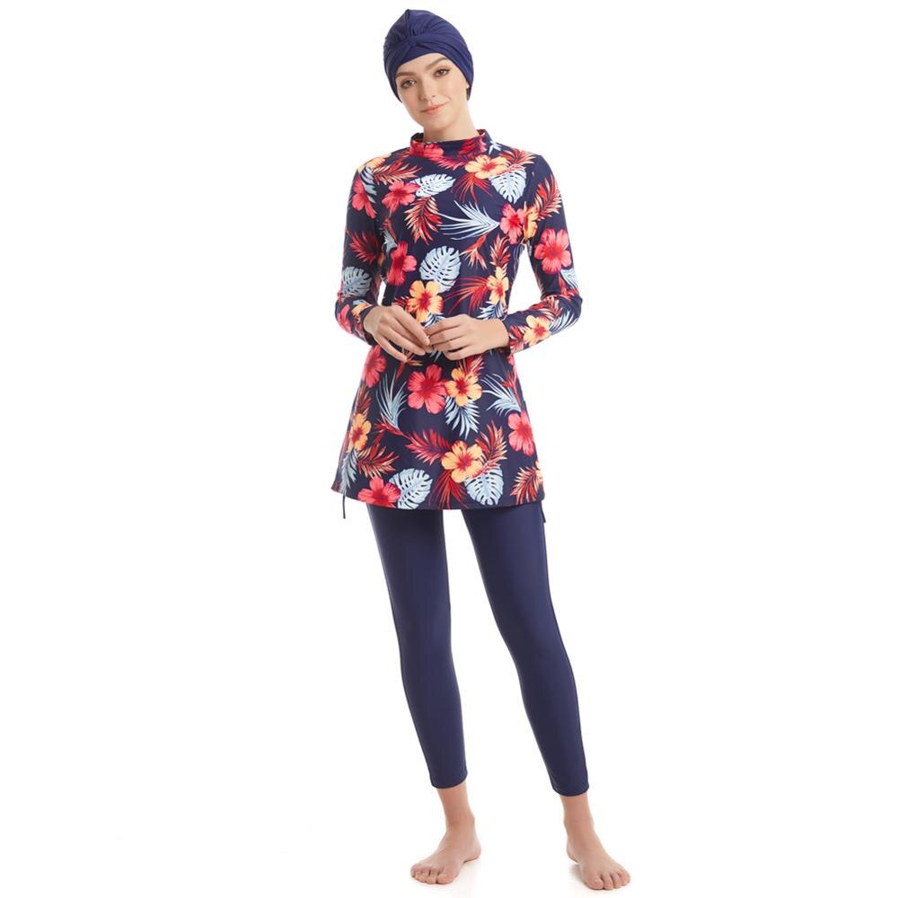 Newest Muslim Swimwear Female Print 3 piece Modest Women Islamic Burkinis Hijab Swimsuit Bathing Wear