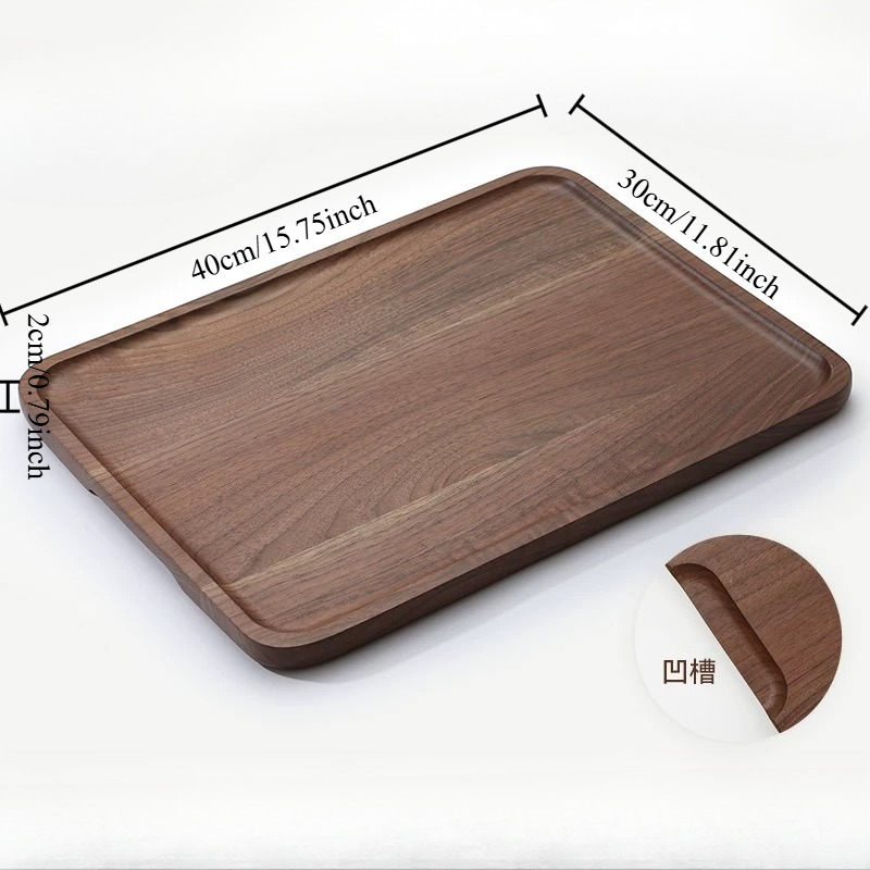 Black Walnut Wood Tray Household Wooden Tea Tray Put Cups Wooden Plate Coffee Dessert Storage Dinner Plate: Brown