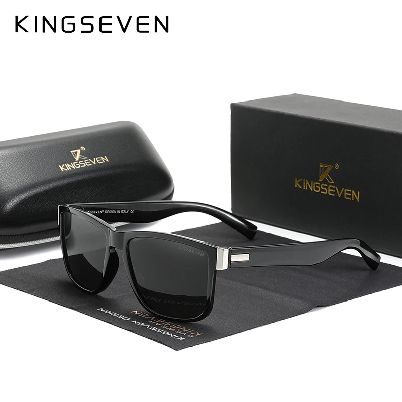KINGSEVEN UV400 Polarization Sunglasses For Men Mirror Lens HD Eye Protection HD Lens Galasses Rectangle Full Frame Eyewear: WHITE