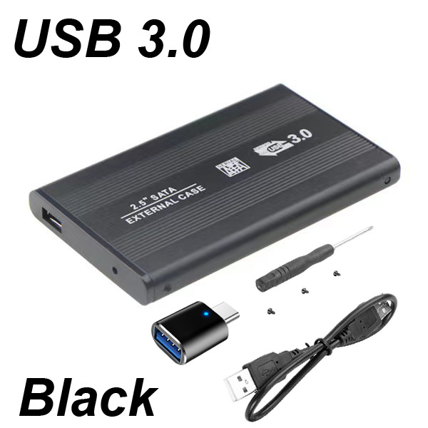 USB 3.0/2.0 2.5 Inch Hard Drive Disk Enclosure HDD External Box Case Aluminum Caddy 2.5" Sata HDD LED Light For Computer TYPE C: black