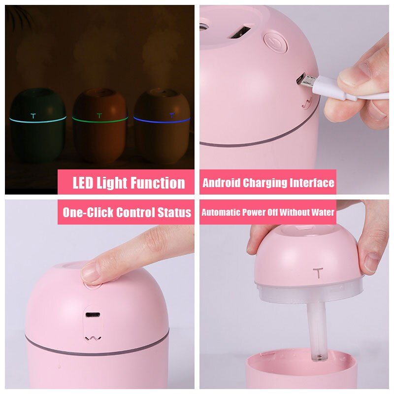 Mini humidificador de aire ultrasónico 200ML USB Copa deslumbrante difusor de aceites esenciales LED niebla que hace el humidificador purificador del hogar